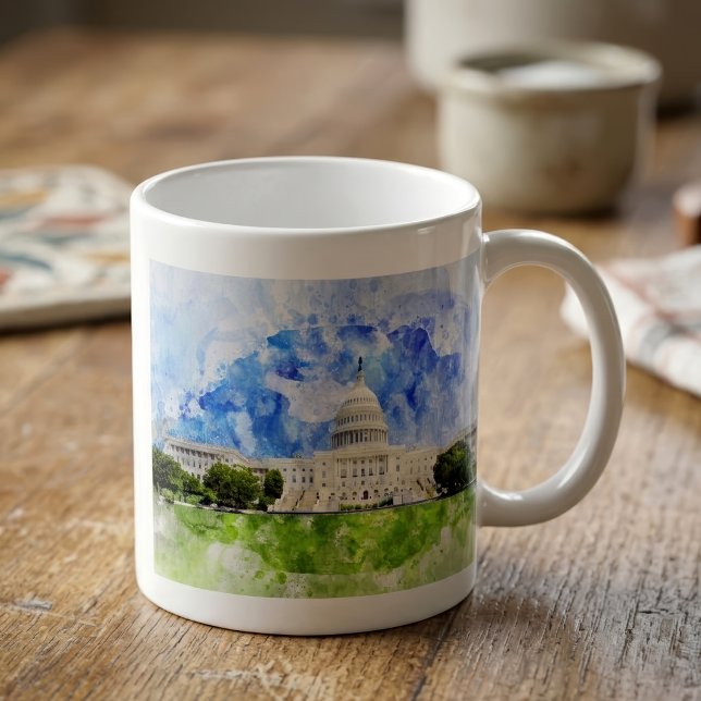 Mug Capitole des États-Unis à Washington DC Aquarelle (United States Capitol in Washington DC Watercolor. Coffee Mug)