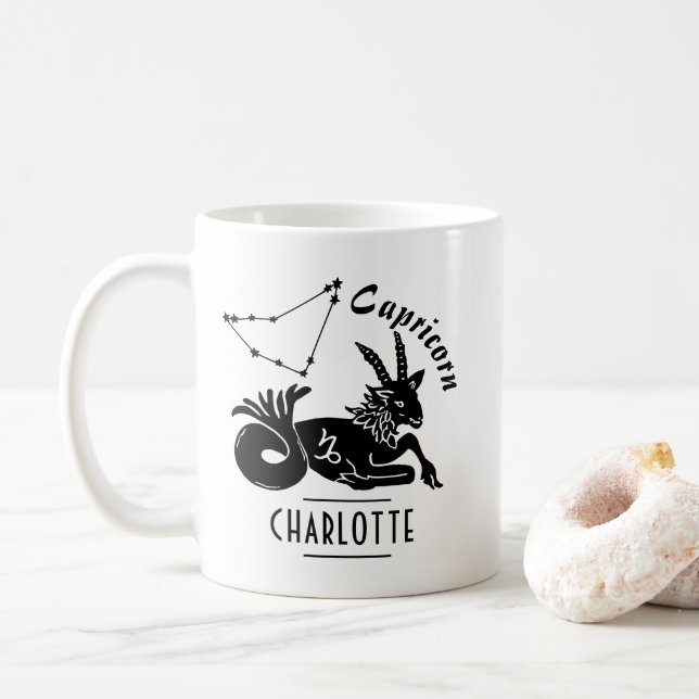 Mug Capricorne Chèvre Constellation Nom personnalisé A (Avec donut)