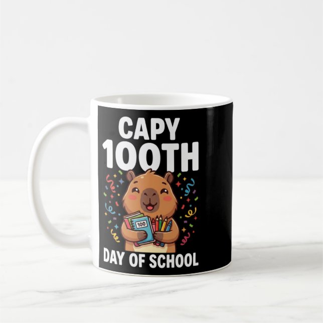 Mug Capybara 100e jour d'école Mignon Capy Animal (Gauche)