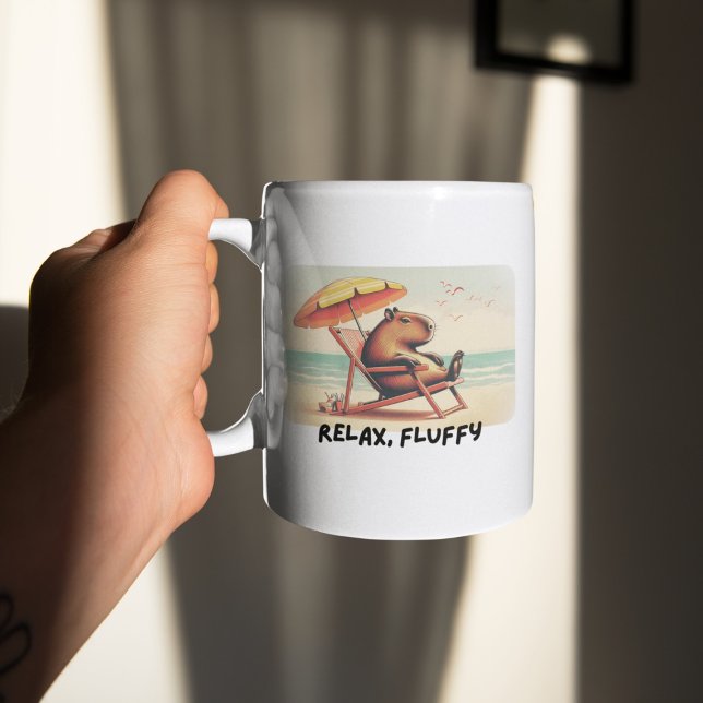 Mug Capybara at beach says: relax, fluffy (Créateur téléchargé)