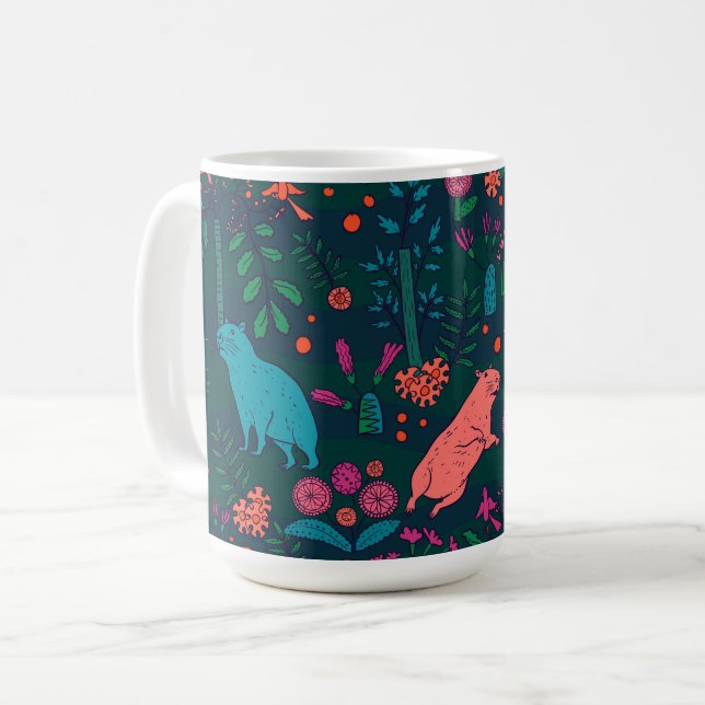 Mug Capybara joueur dans la forêt – Sans couture tropi (Devant gauche)