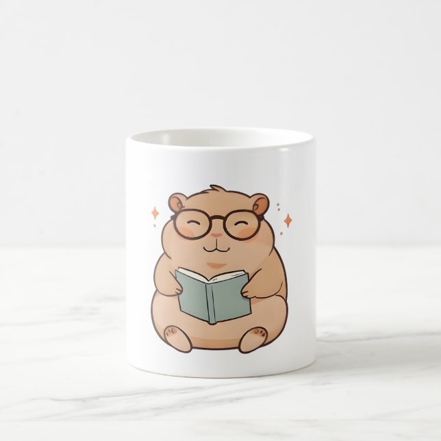 Mug Capybara lisant avec des lunettes design Kawaii (Centre)