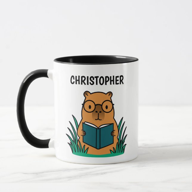 Mug Capybara Mignon Lisant un Livre (Gauche)