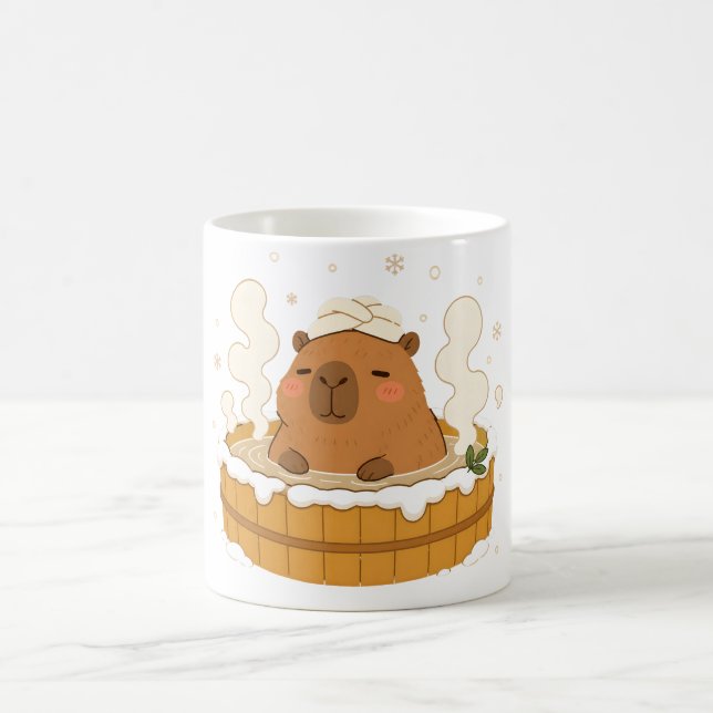 Mug Capybara Mignon Onsen d'Hiver Neige Source Cha (Centre)