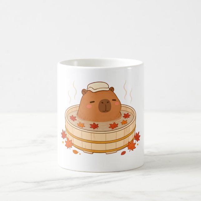 Mug Capybara Mignon Onsen Feuille d'Érable Automne (Centre)