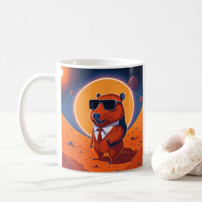 Mug Capybara Planet Mars Funny Moderne (Avec donut)