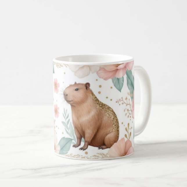Mug Capybara Whimsical et plaisir floral (Devant droit)