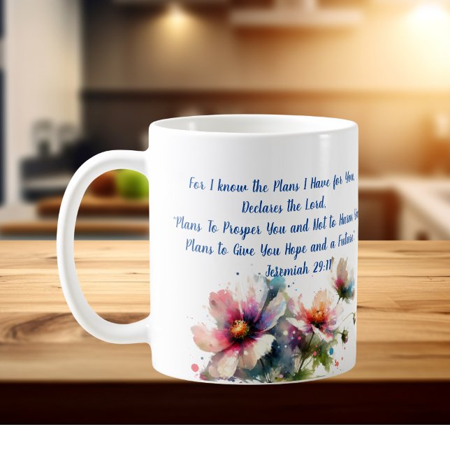 Mug Car je connais/ Jérémie 29:11 Fleur moderne (Elegant Floral design, customize by choosing a bible version scripture that suits your needs)