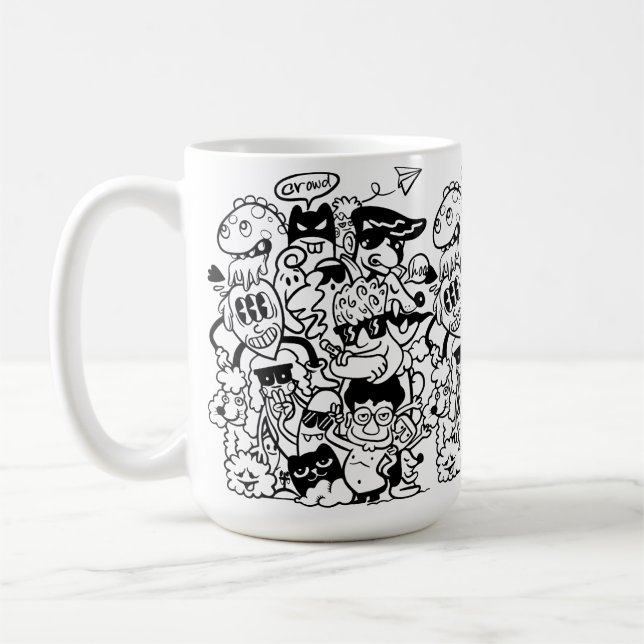 Mug Caractère de dessin bizarre foule (Gauche)