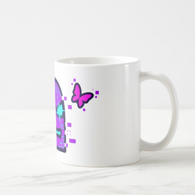 Mug Caractère numérique avec papillon néon Cyberpunk (Droite)
