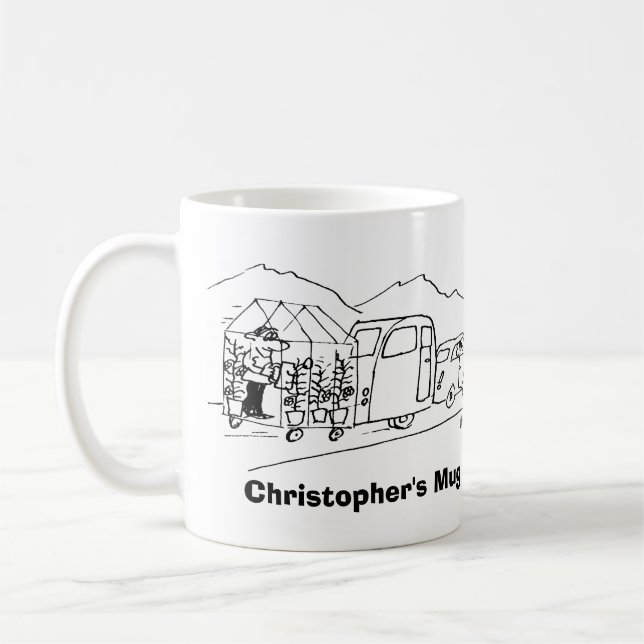 Mug Caravane et serre sertie par une voiture (Gauche)