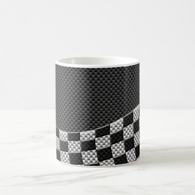 Mug Carbone Fiber Style Racing Drapeau Checkers Vague  (Centre)
