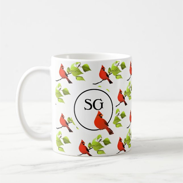 Mug Cardinal à monogramme sur une branche d'arbre chan (Gauche)