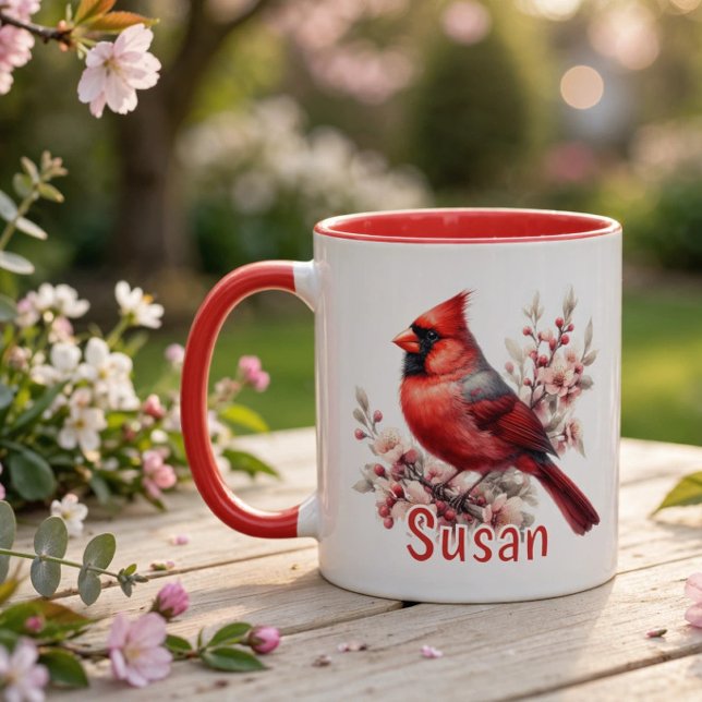 Mug Cardinal aquarelle personnalisé (Personalized Watercolor Cardinal Mug)