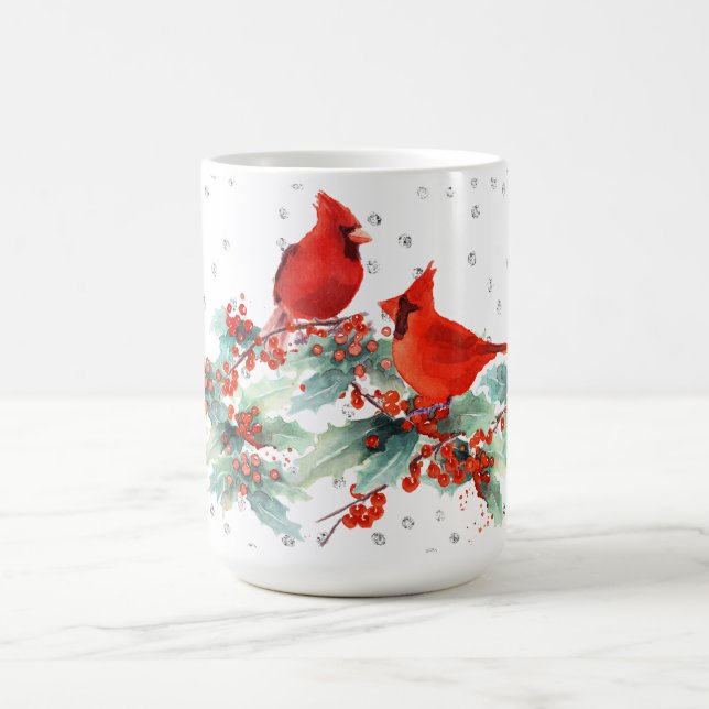 Mug Cardinal aquarelle sur Branches Accents argentés C (Centre)