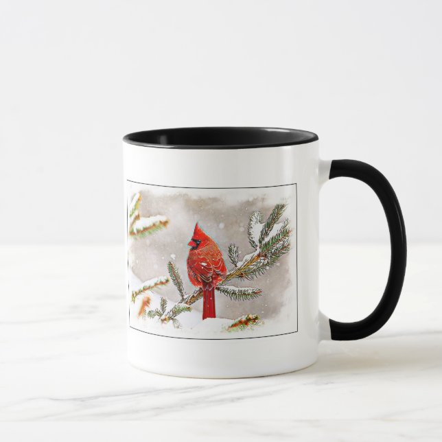 Mug Cardinal dans un pin en hiver (Droite)