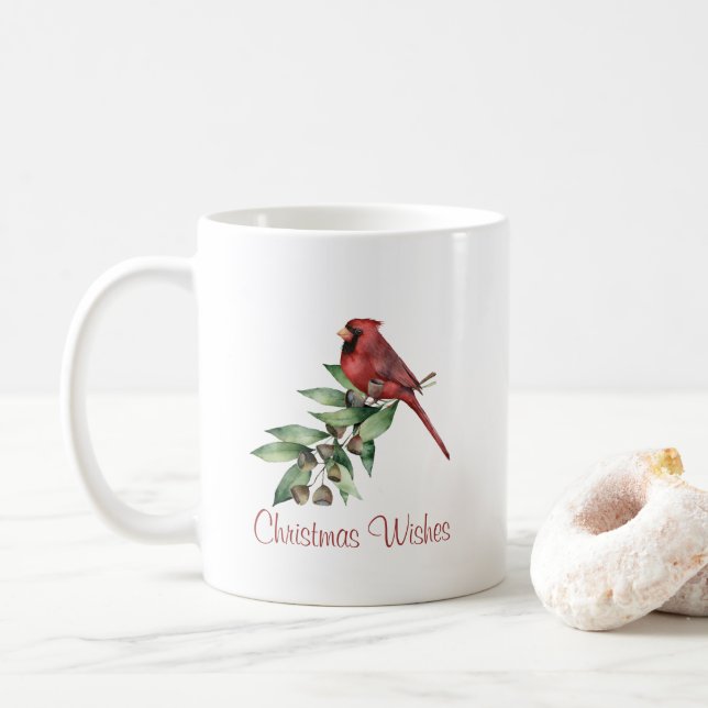 Mug Cardinal de Noël rouge avec plaine verdoyante (Avec donut)