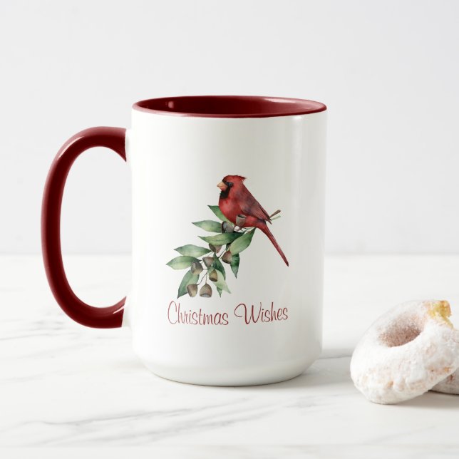 Mug Cardinal de Noël rouge vert (Avec donut)
