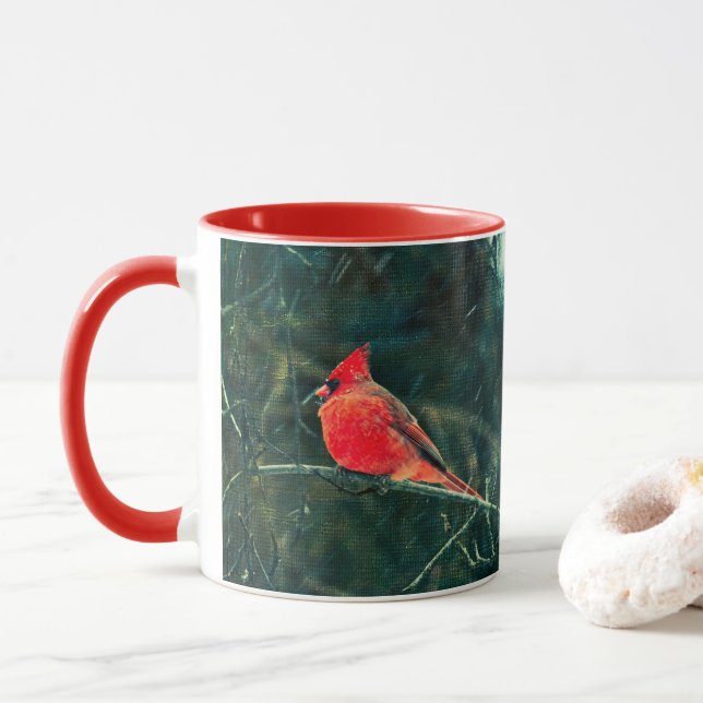 Mug Cardinal d'hiver en tempête de neige - Amélioré (Avec donut)