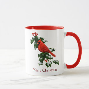 Mug Cardinal du Nord mâle et houx
