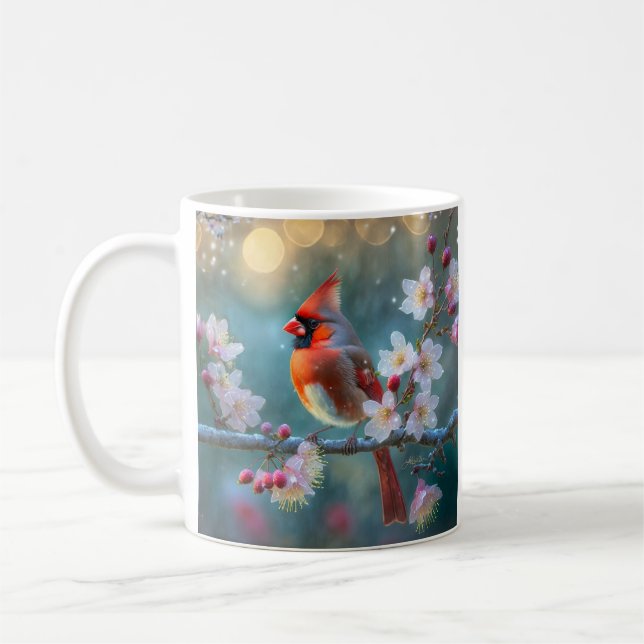 Mug Cardinal mâle au clair de lune Cerisiers en fleurs (Gauche)