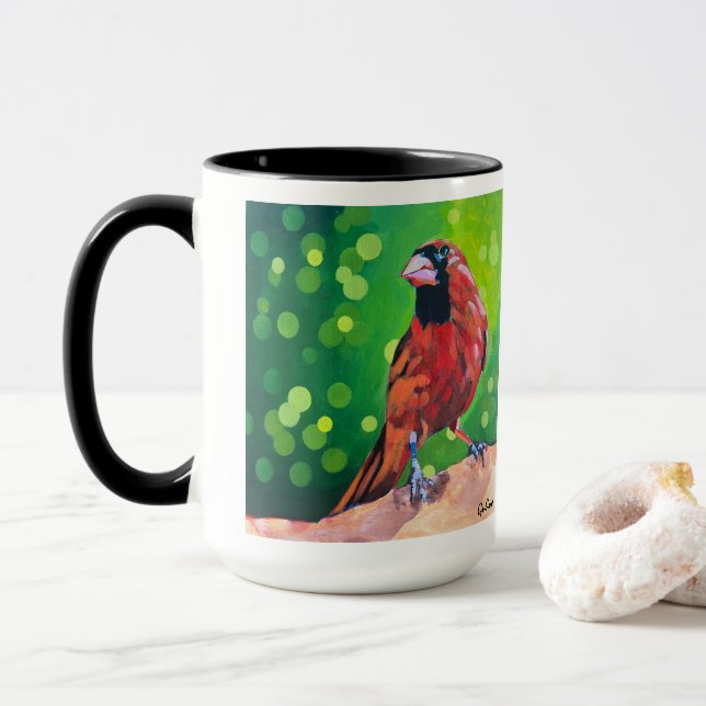 Mug Cardinal Painting - Gift for Bird Lovers (Avec donut)