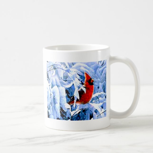 Mug Cardinal rouge dans la neige d'hiver (Droite)