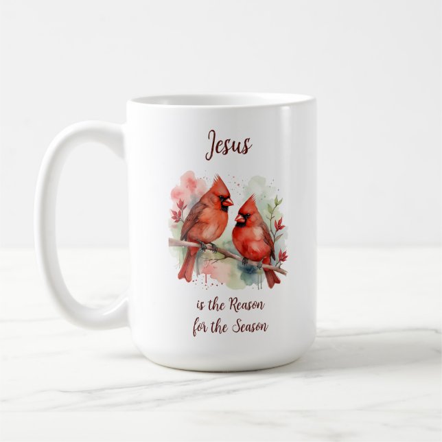 Mug Cardinal rouge de Noël Jésus raison de la saison (Gauche)