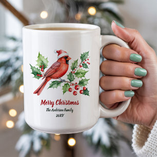 Mug Cardinal rouge et baies de Noël personnalisées