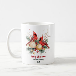 Mug Cardinal rouge et baies de Noël personnalisées