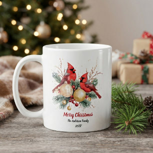 Mug Cardinal rouge et baies de Noël personnalisés