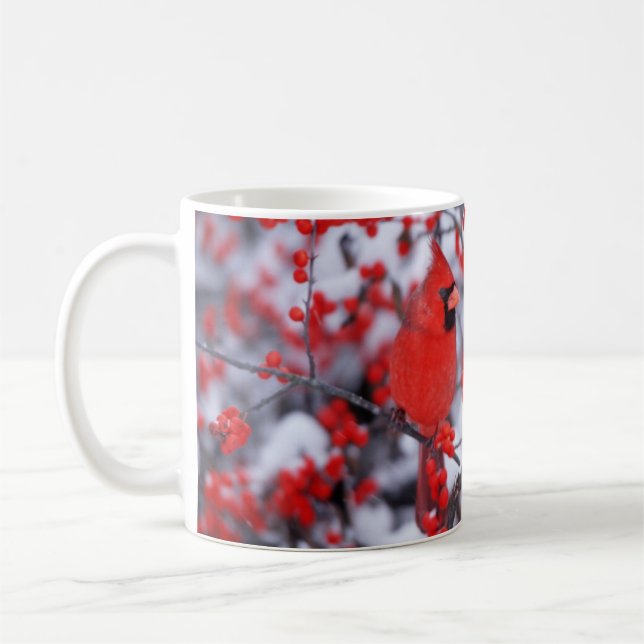 Mug Cardinal rouge mâle, Hiver, IL (Gauche)