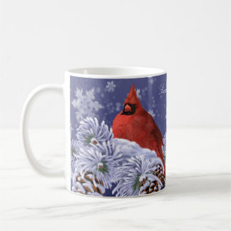 Mug Cardinal rouge niché sur les pointes d'épinette re