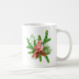 Mug Cardinal rouge sur les Evergreens d'hiver