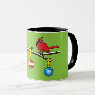 Mug Cardinal rouge sur une branche nue à Noël