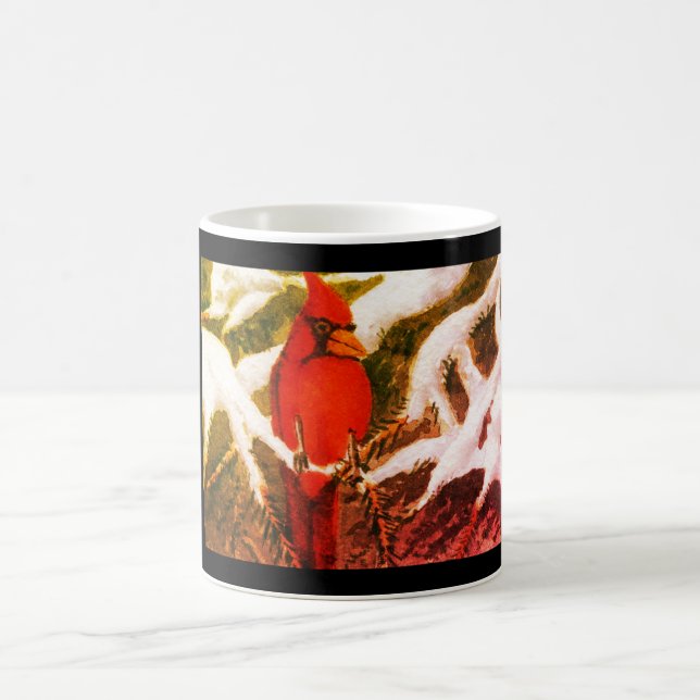 Mug Cardinal rouge vif dans les pins enneigés Café Mu (Centre)