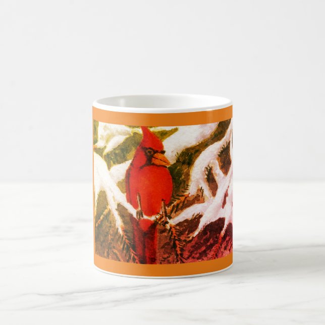 Mug Cardinal rouge vif dans les pins enneigés Café Mu (Centre)