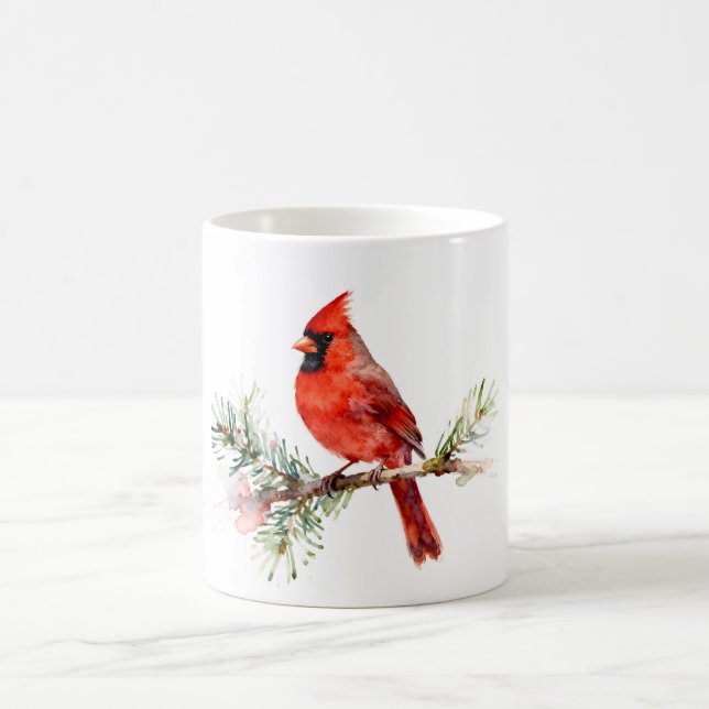 Mug Cardinal sur une branche de sapin (Centre)