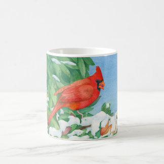 Mug Cardinal sur une brousse enneigée