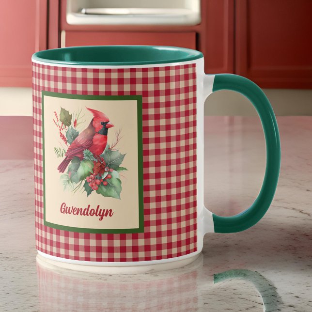 Mug Cardinal Woodsy avec En vichy Monogramme Noël (Créateur téléchargé)