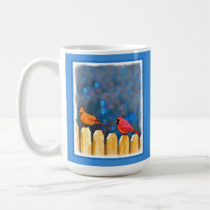 Mug Cardinals on the Fence Painting - Art original