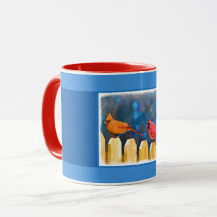 Mug Cardinals on the Fence Painting - Art original