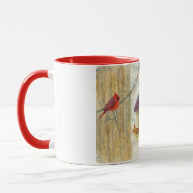 Mug Cardinaux aquarelle d'hiver (Gauche)