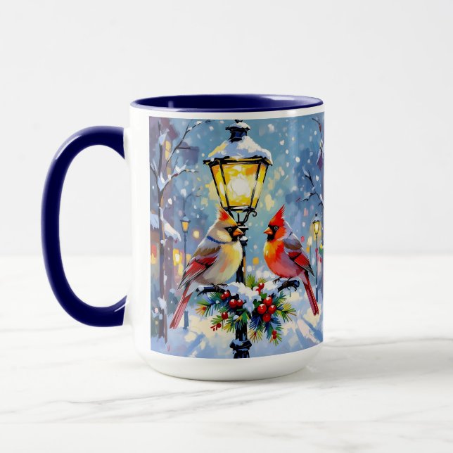 Mug Cardinaux de Noël et Lampadaire enneigé (Gauche)