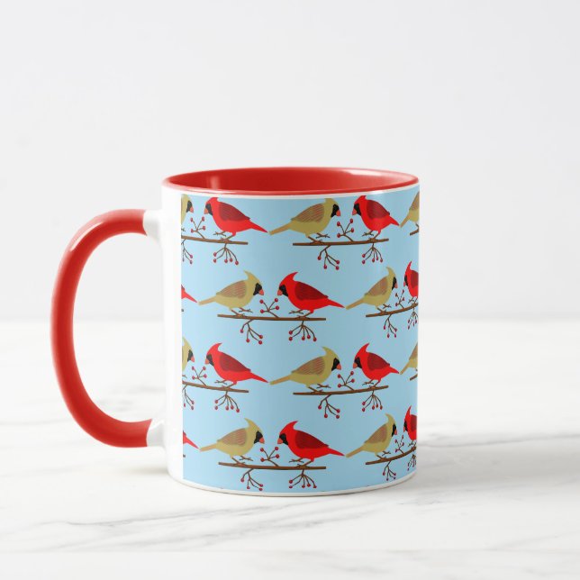 Mug Cardinaux de Noël mignons et Baies rouges modélisé (Gauche)