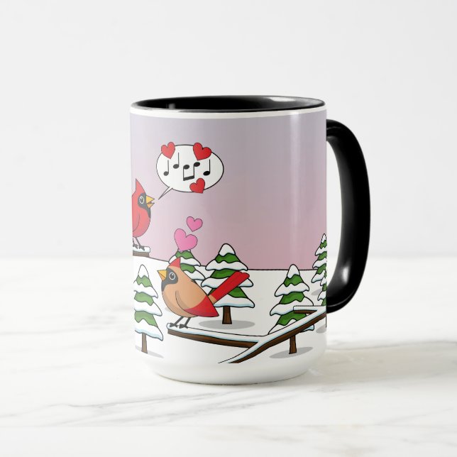 Mug Cardinaux du Nord Rouge mignonne Amour Paysage hiv (Devant droit)