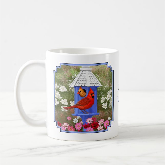 Mug Cardinaux et maison d'oiseaux bleue (Gauche)