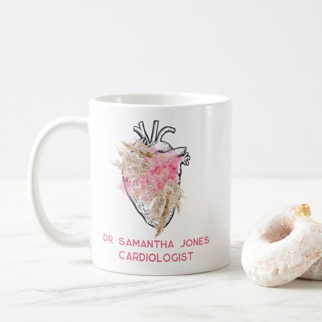 Mug Cardiologue floral du coeur anatomique personnalis (Avec donut)