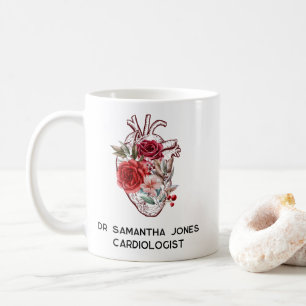 Mug Cardiologue floral du coeur anatomique personnalis