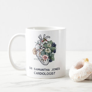 Mug Cardiologue floral du coeur anatomique personnalis